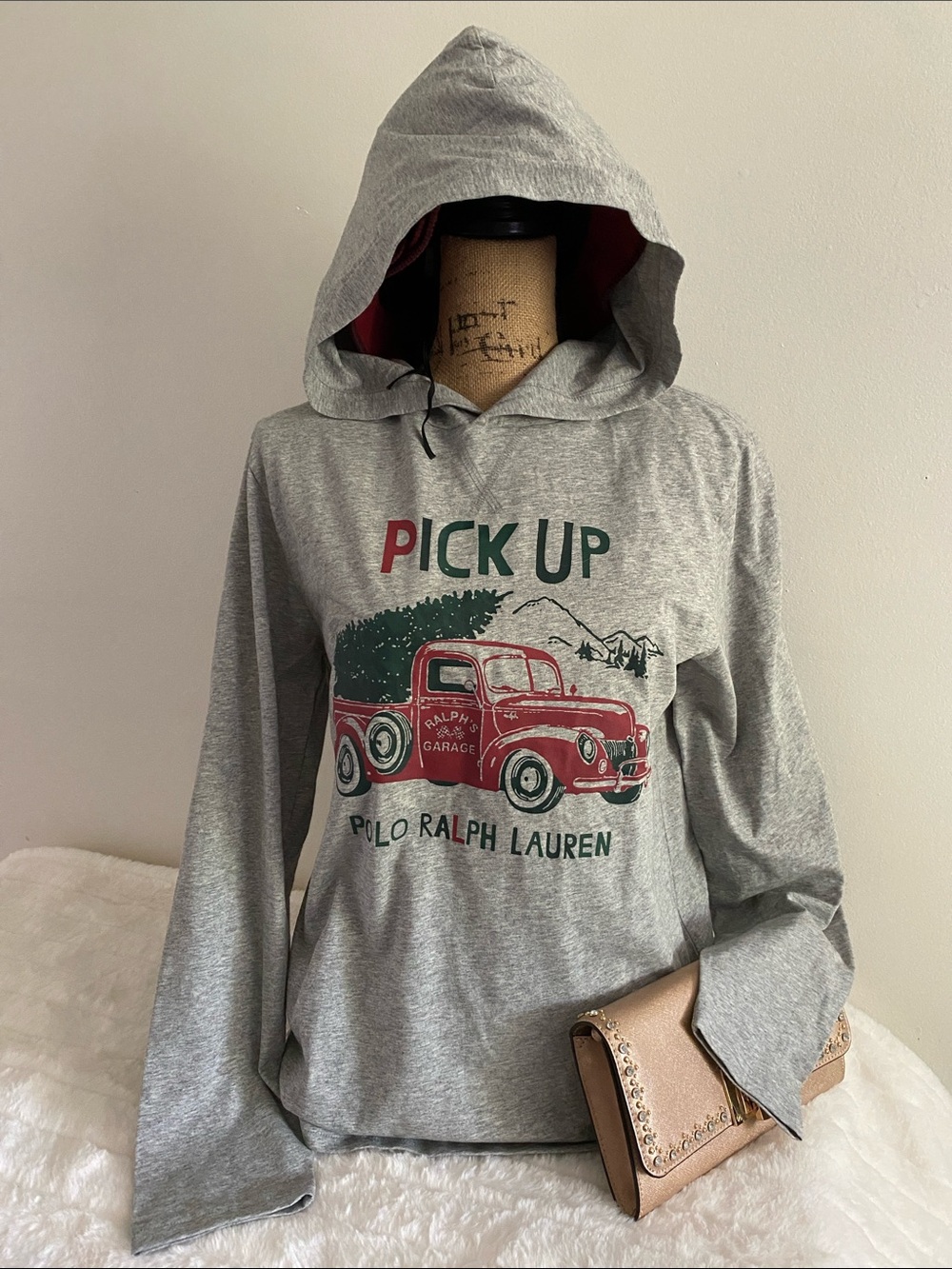 Polo by Ralph Lauren Gray Hooded Sweatshirt with Red Truck Graphic